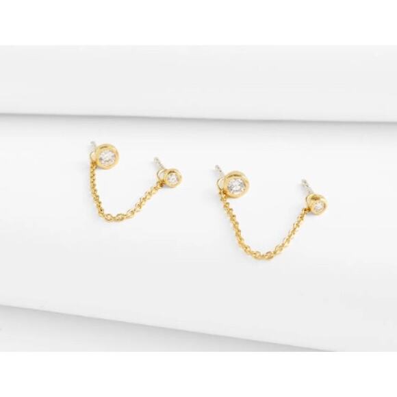 Madewell Demi-Fine Chain Double Stud Earrings Gold with - Picture 2 of 2